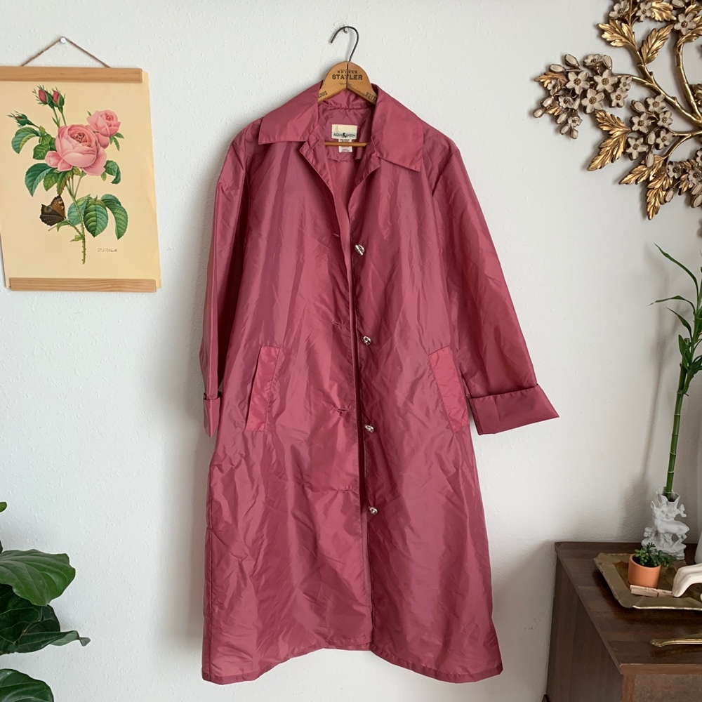Vintage Aqua Sheen Belted Trench Rain Coat - Picture 4 of 10